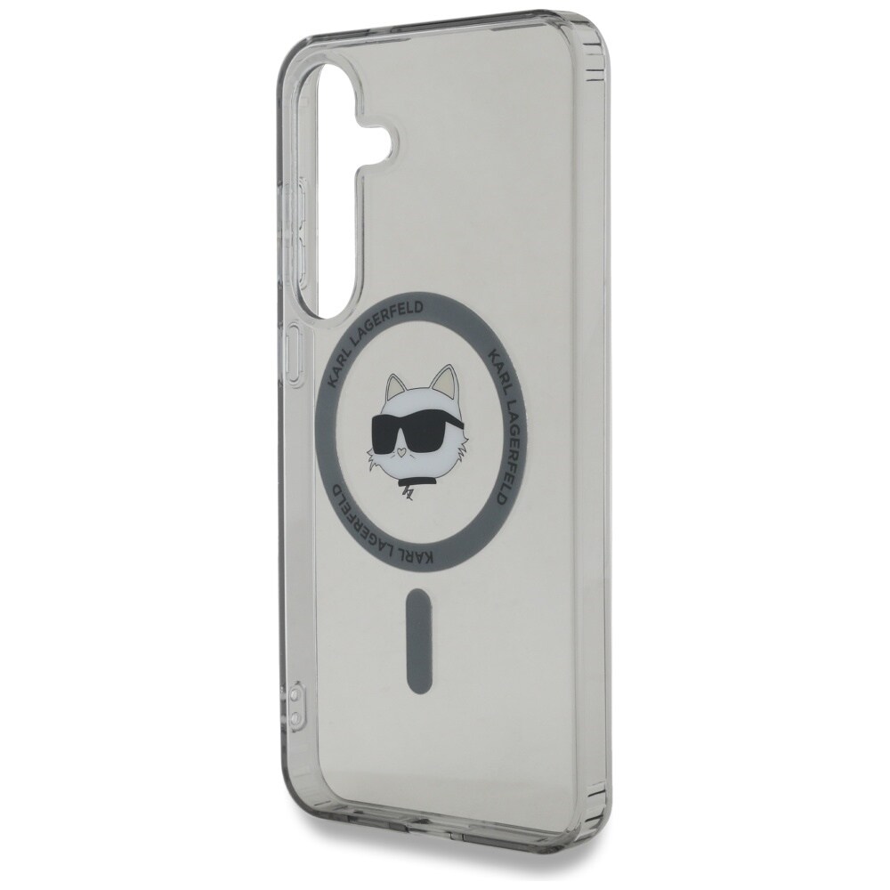 Karl Lagerfeld Button Choupette Head painettu logo MagSafe Samsung Galaxy S25 tapauksessa musta
