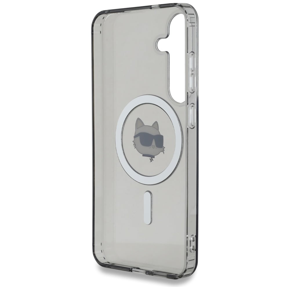 Karl Lagerfeld Button Choupette Head painettu logo MagSafe Samsung Galaxy S25 tapauksessa musta
