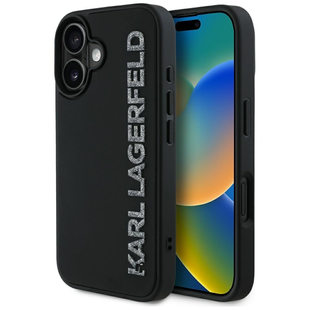 Karl Lagerfeld HC 3D kumi pitkänomainen glitter iPhone 16 Case - musta