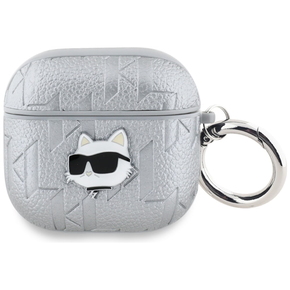 Karl Lagerfeld Monogram Choupette Head -kotelo AirPods 4:lle - hopea
