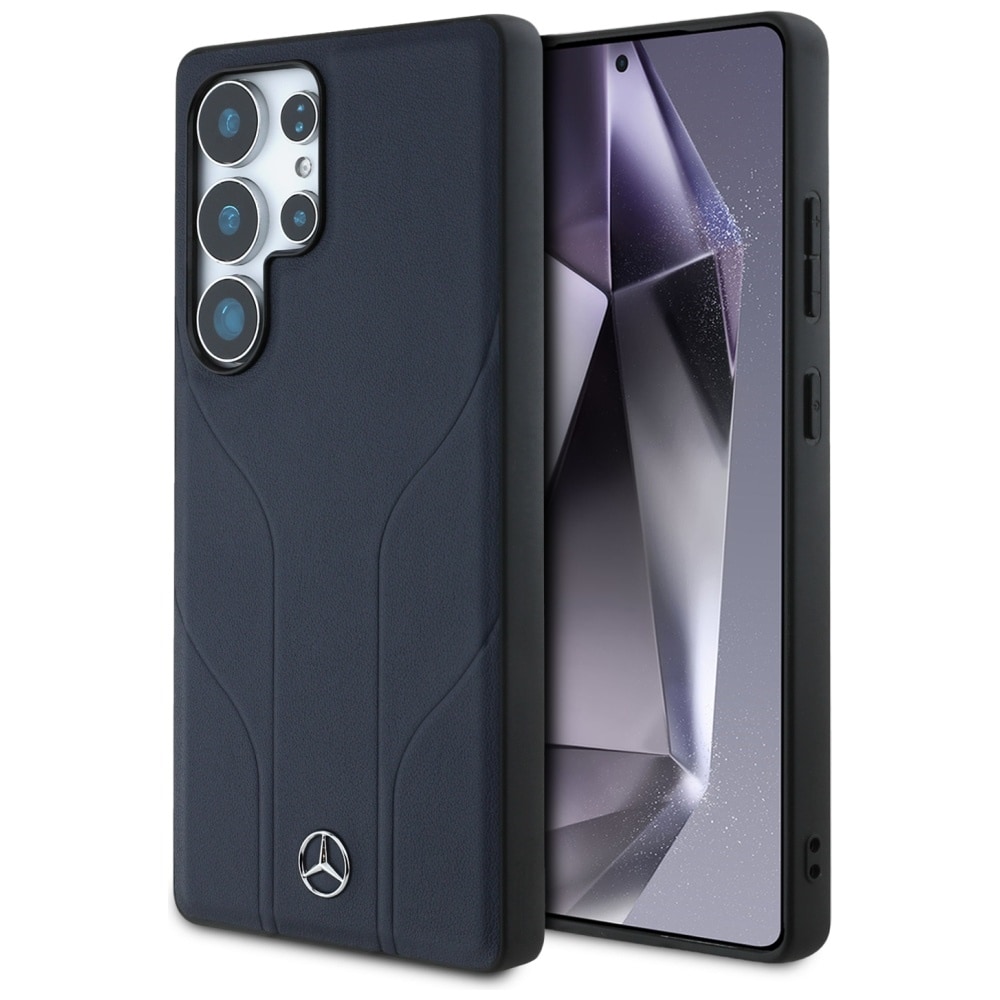 Mercedes Nahka Debossed Lines MagSafe Kotelo Samsung Galaxy S25 Ultra - sininen