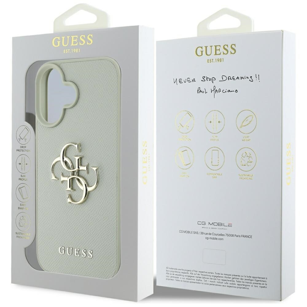 Guess Rakeinen Big 4G Logo Small Classic Logokotelo iPhone 16:lle - vihreä