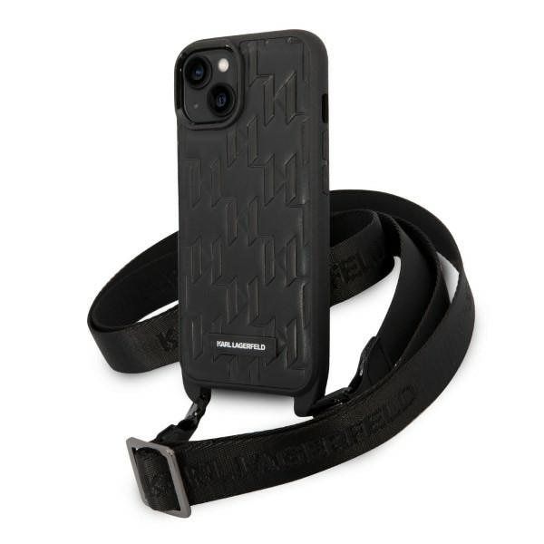 Karl Lagerfeld Monogrammi plaketti Logo hihna kotelo iPhone 14 / 15 / 13 6.1" - musta