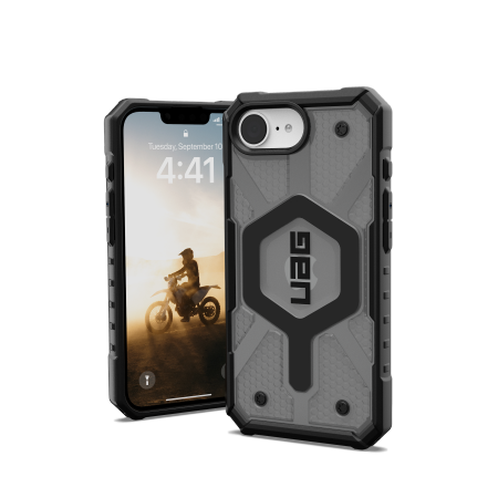 UAG Pathfinder Clear MagSafe iPhone 16e Kotelo - harmaa/musta
