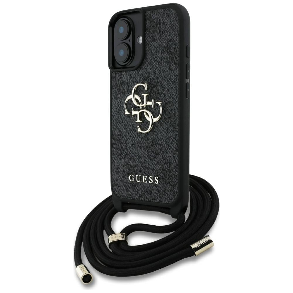 Guess 4G Big Logo Cord Stap Crossbody Case for iPhone 16 musta