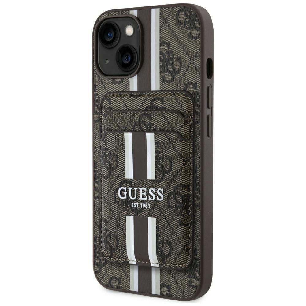 Guess 4G raidat tapauksessa Magsafe lompakko iPhone 15 ruskea