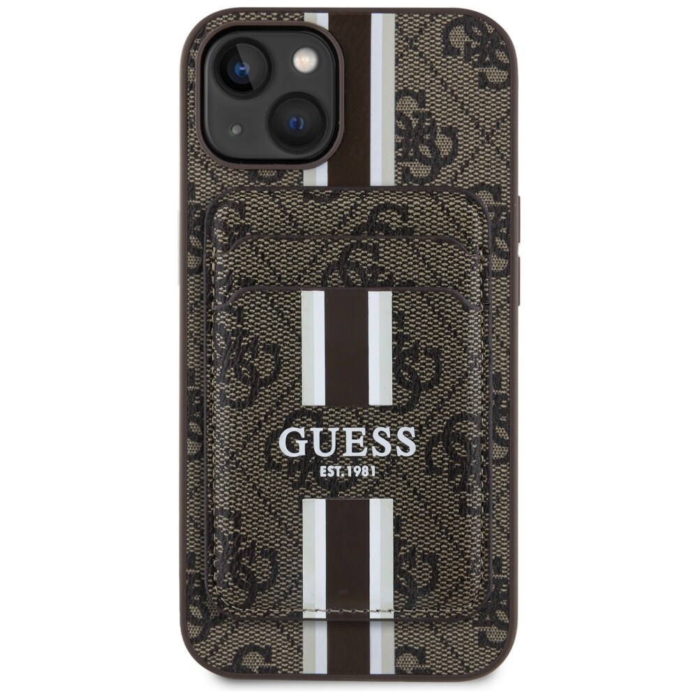 Guess 4G raidat tapauksessa Magsafe lompakko iPhone 15 ruskea