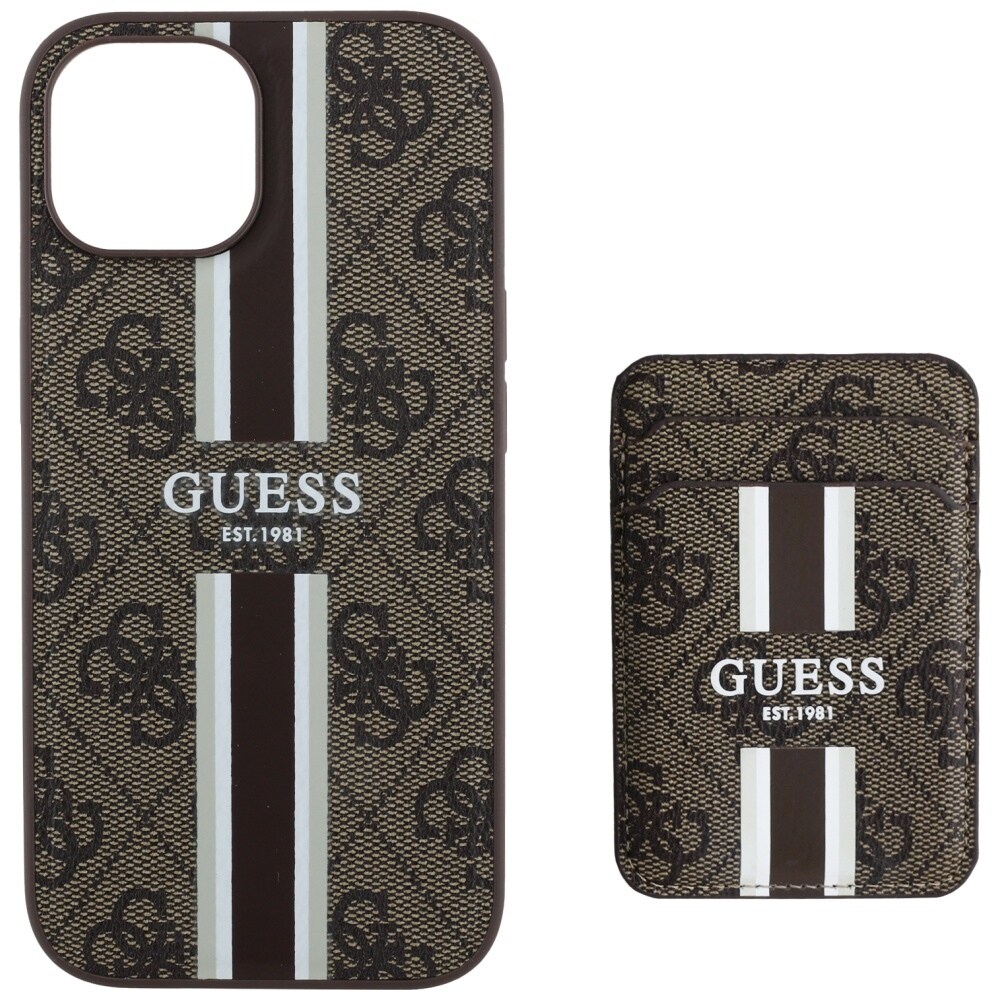 Guess 4G raidat tapauksessa Magsafe lompakko iPhone 15 ruskea