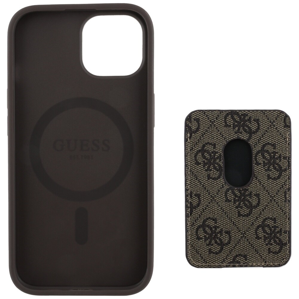 Guess 4G raidat tapauksessa Magsafe lompakko iPhone 15 ruskea