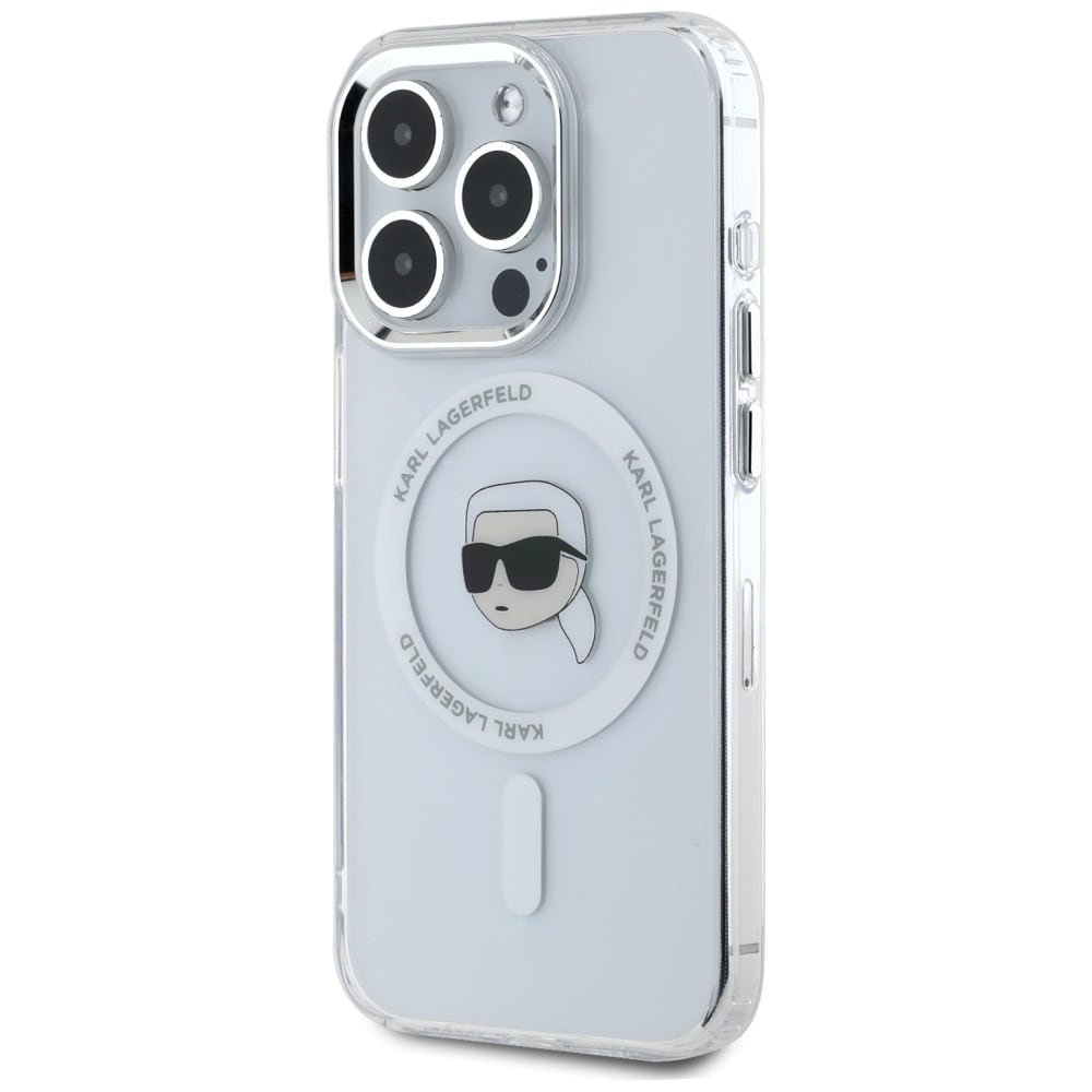 Karl Lagerfeld IML Metal Karl Head MagSafe tapauksessa iPhone 15 Pro Valkoinen