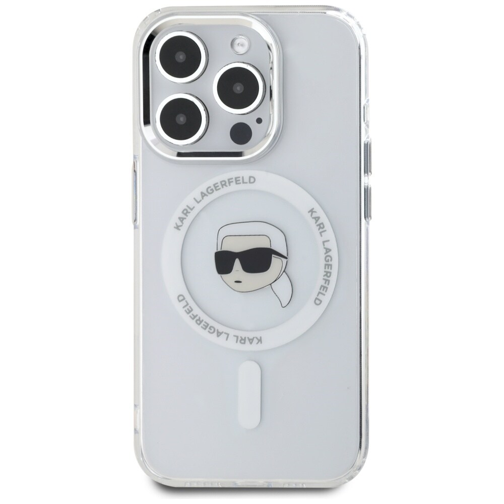 Karl Lagerfeld IML Metal Karl Head MagSafe tapauksessa iPhone 15 Pro Valkoinen