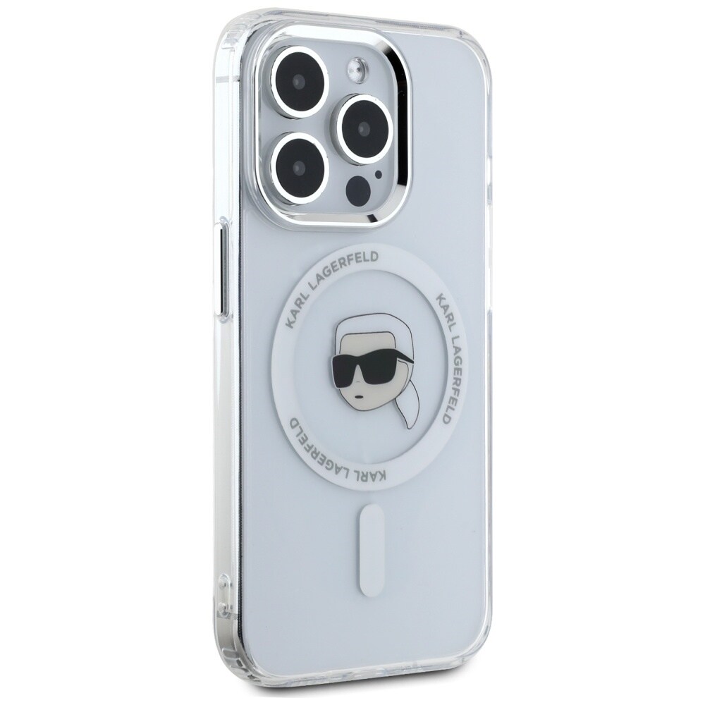 Karl Lagerfeld IML Metal Karl Head MagSafe tapauksessa iPhone 15 Pro Valkoinen