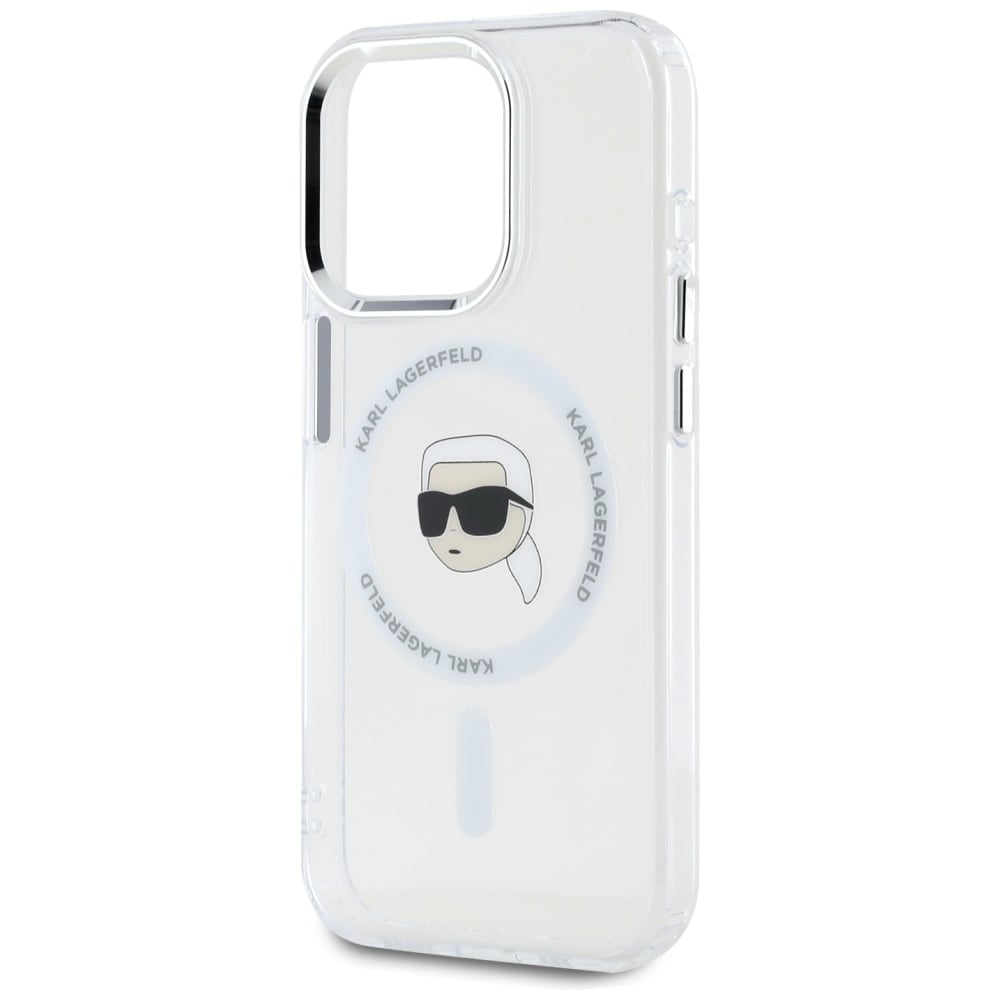 Karl Lagerfeld IML Metal Karl Head MagSafe tapauksessa iPhone 15 Pro Valkoinen