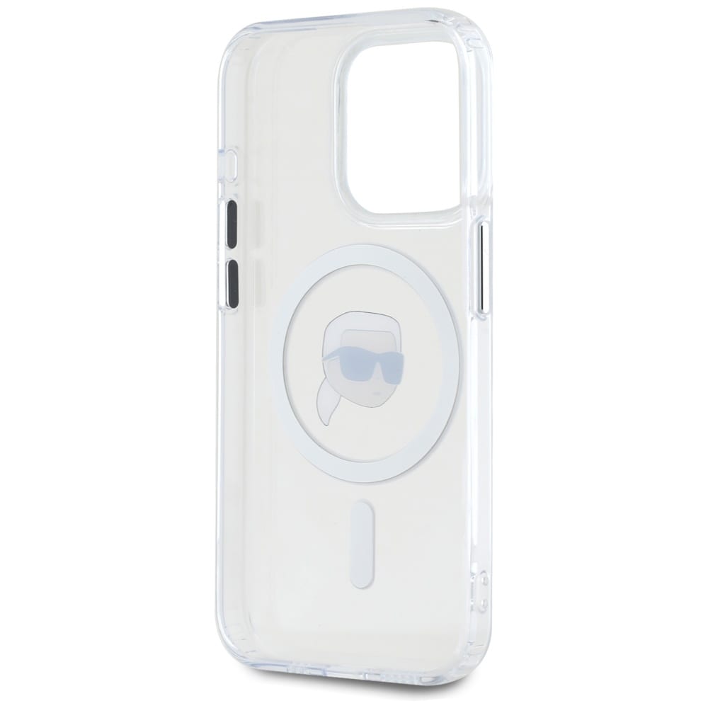 Karl Lagerfeld IML Metal Karl Head MagSafe tapauksessa iPhone 15 Pro Valkoinen