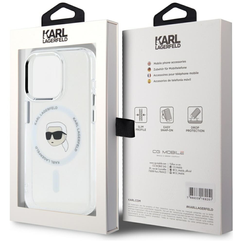Karl Lagerfeld IML Metal Karl Head MagSafe tapauksessa iPhone 15 Pro Valkoinen