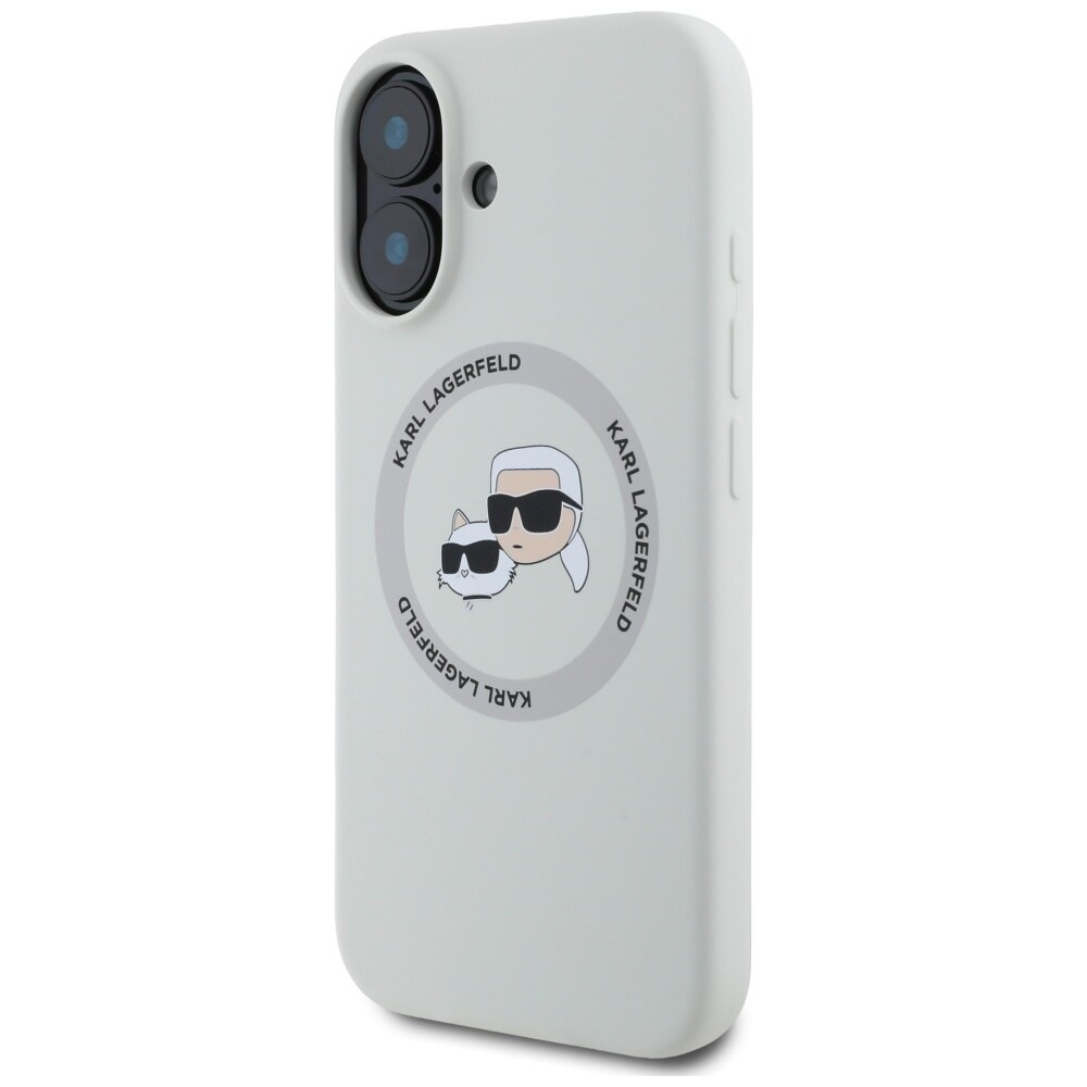 Karl Lagerfeld Silikoni Double Heads ja Circle MagSafe tapauksessa iPhone 16 beige