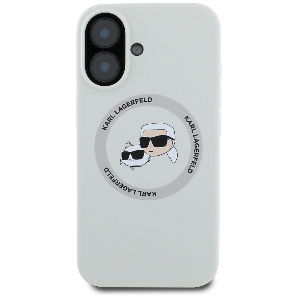Karl Lagerfeld Silikoni Double Heads ja Circle MagSafe tapauksessa iPhone 16 beige