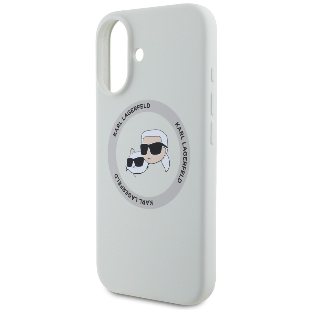 Karl Lagerfeld Silikoni Double Heads ja Circle MagSafe tapauksessa iPhone 16 beige