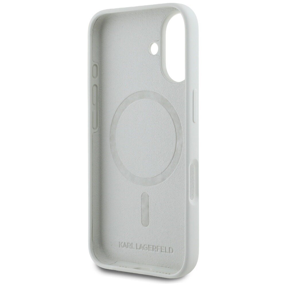 Karl Lagerfeld Silikoni Double Heads ja Circle MagSafe tapauksessa iPhone 16 beige