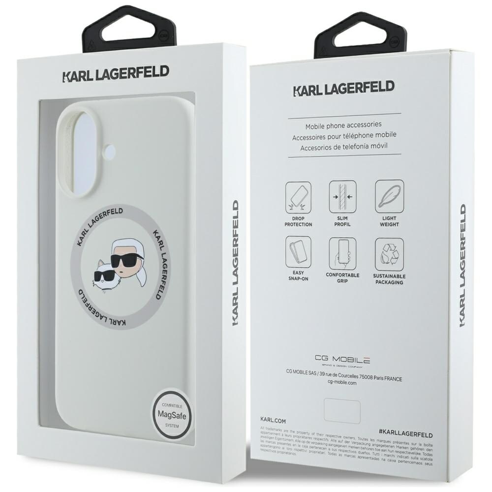 Karl Lagerfeld Silikoni Double Heads ja Circle MagSafe tapauksessa iPhone 16 beige