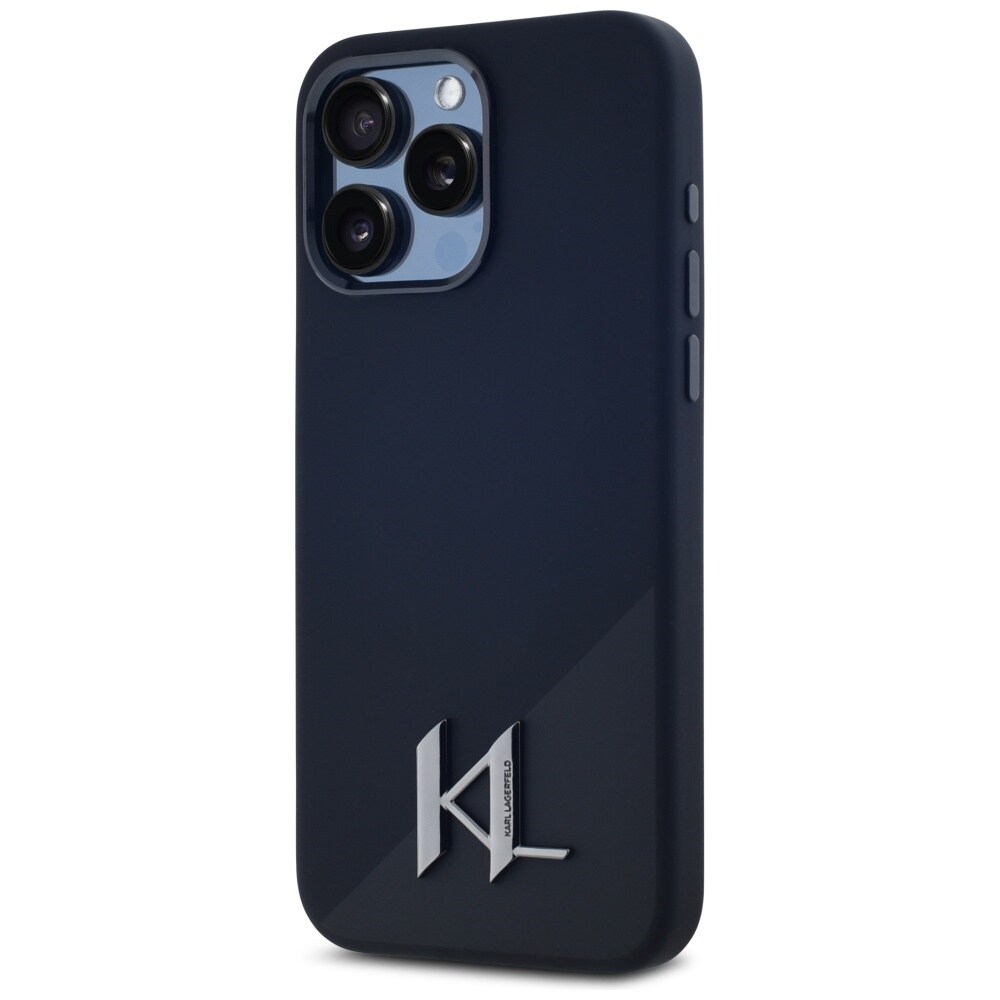 Karl Lagerfeld Silikoni Shadow Metal Initial MagSafe Case for iPhone 15 Pro Musta