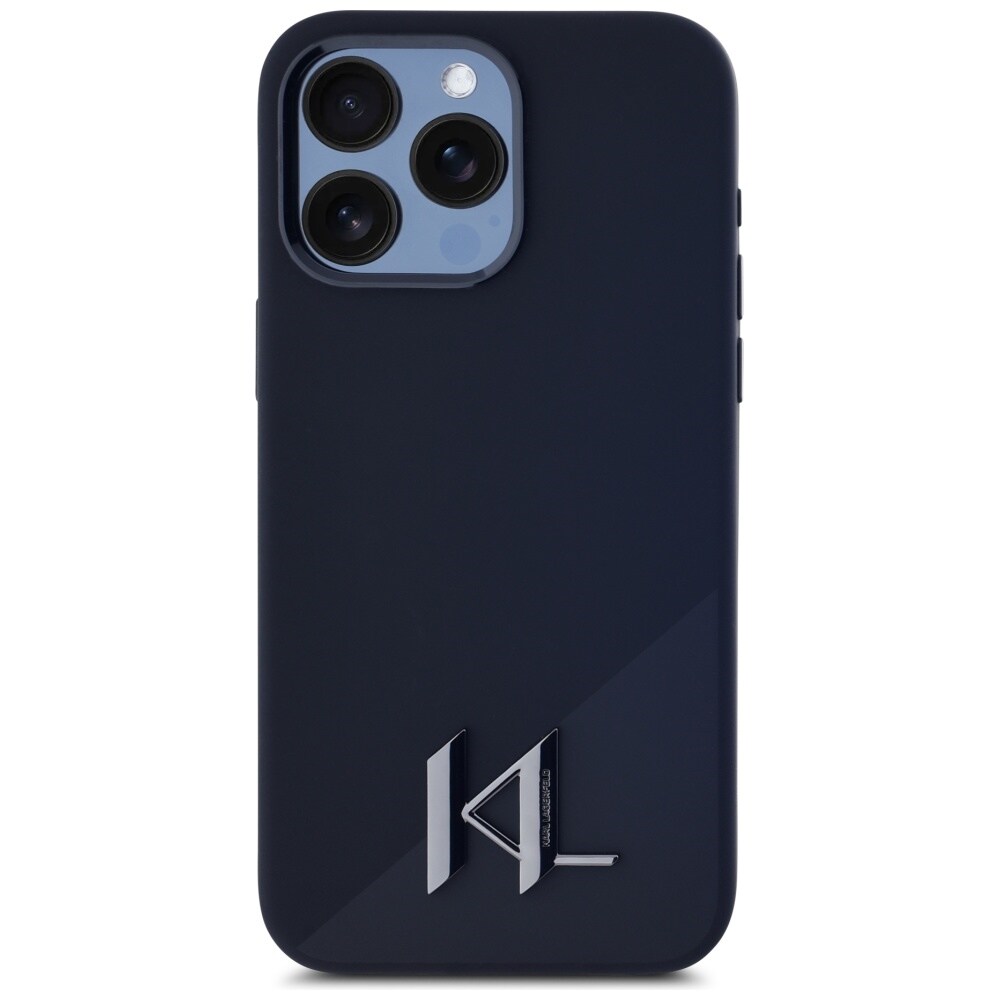 Karl Lagerfeld Silikoni Shadow Metal Initial MagSafe Case for iPhone 15 Pro Musta