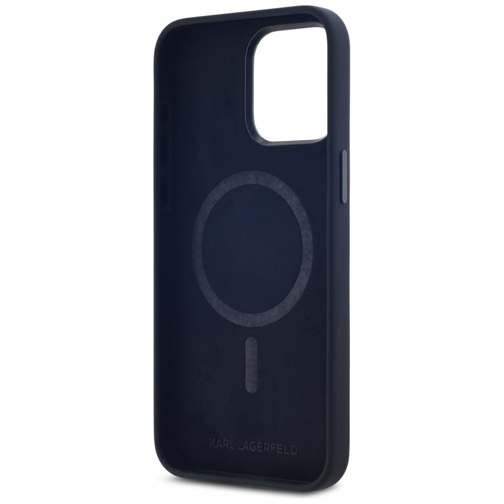 Karl Lagerfeld Silikoni Shadow Metal Initial MagSafe Case for iPhone 15 Pro Musta