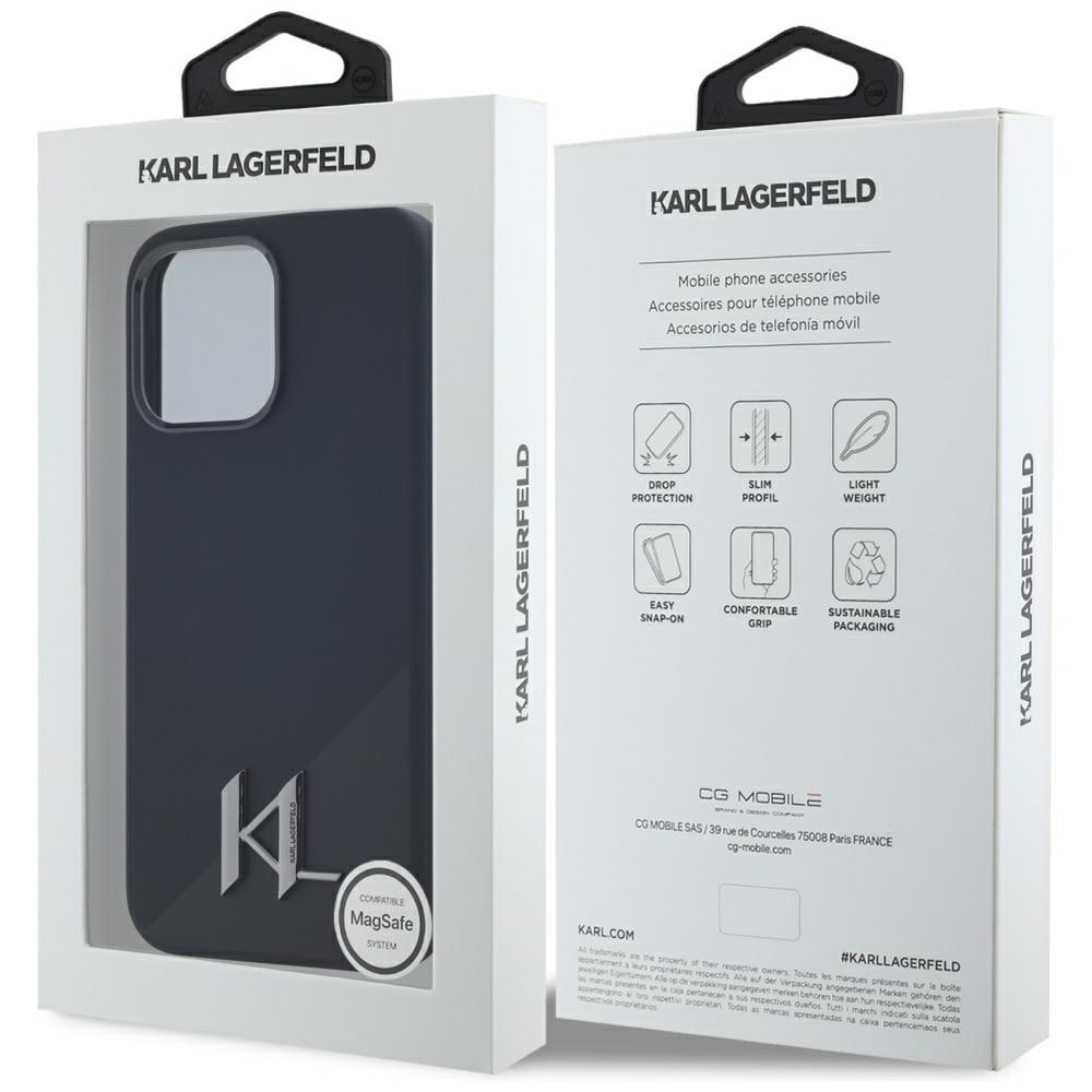 Karl Lagerfeld Silikoni Shadow Metal Initial MagSafe Case for iPhone 15 Pro Musta