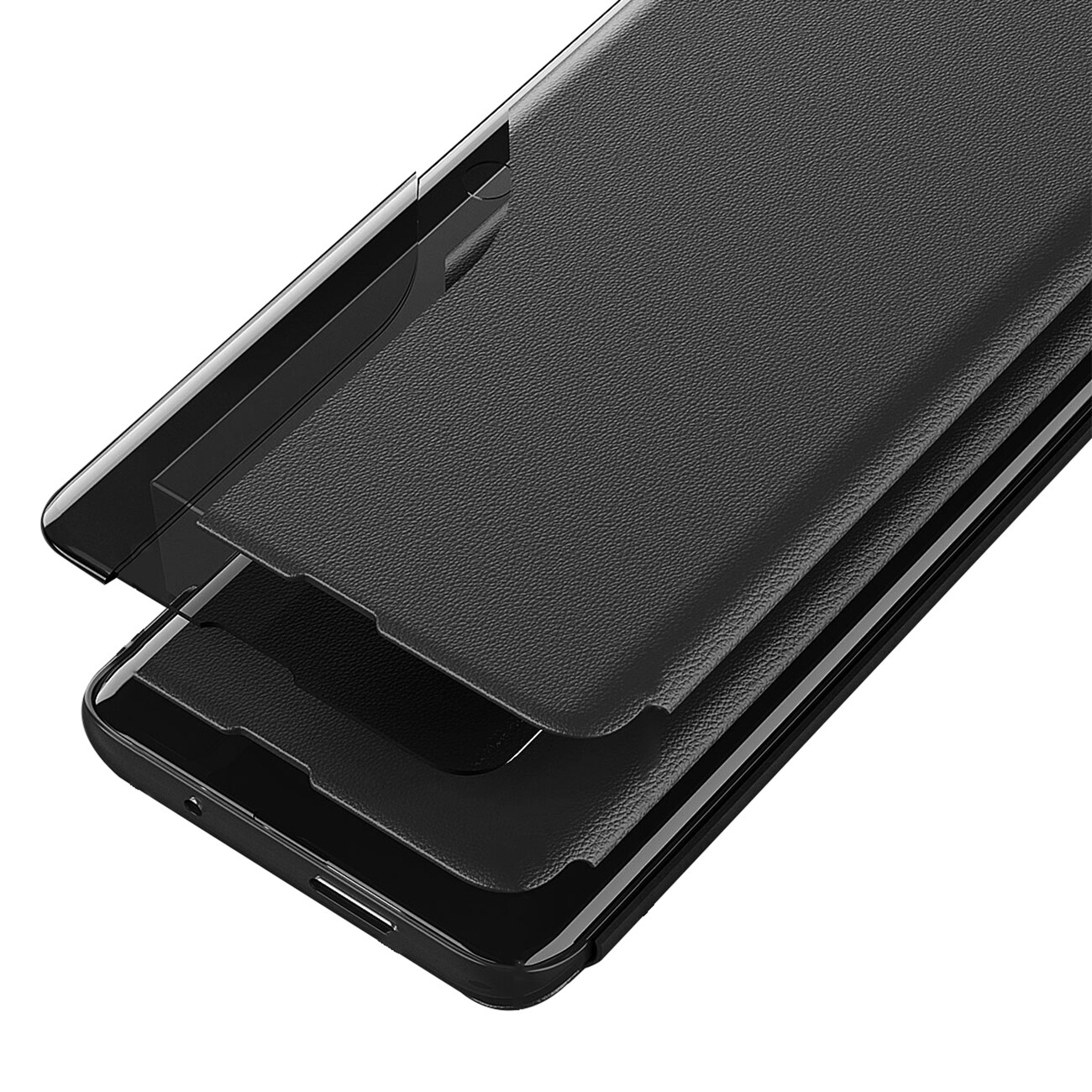 Eco Leather View Case tyylikäs kotelo, jossa on läppä ja jalusta iPhone 16e - musta