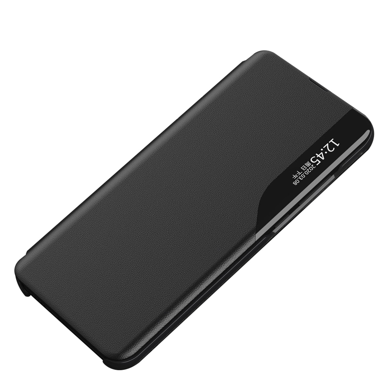 Eco Leather View Case tyylikäs kotelo, jossa on läppä ja jalusta iPhone 16e - musta