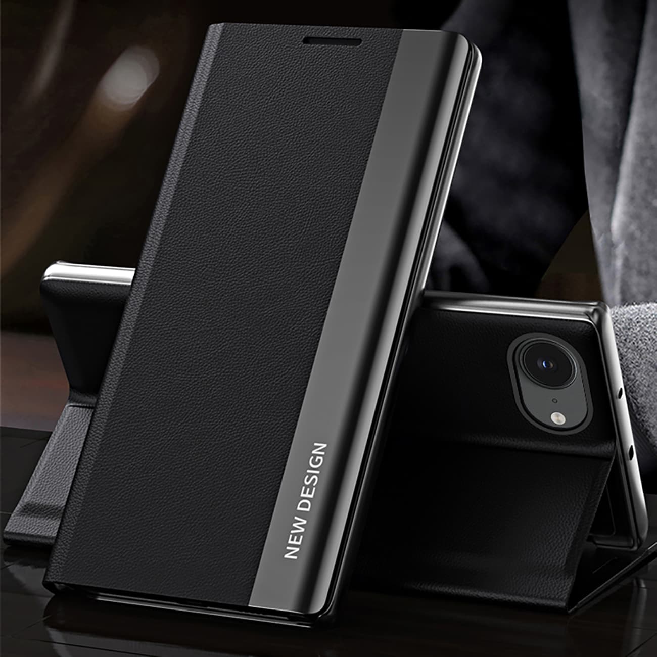 Sleep Case Pro for iPhone 16e, jossa on kääntö ja jalusta - Musta