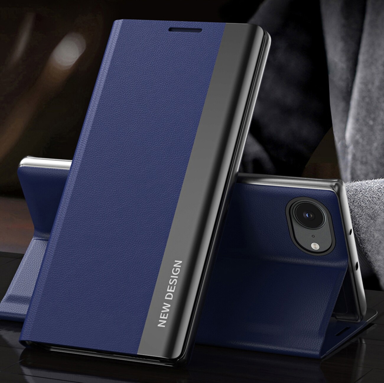 Sleep Case Pro for iPhone 16e, jossa on kääntö ja jalusta - Sininen