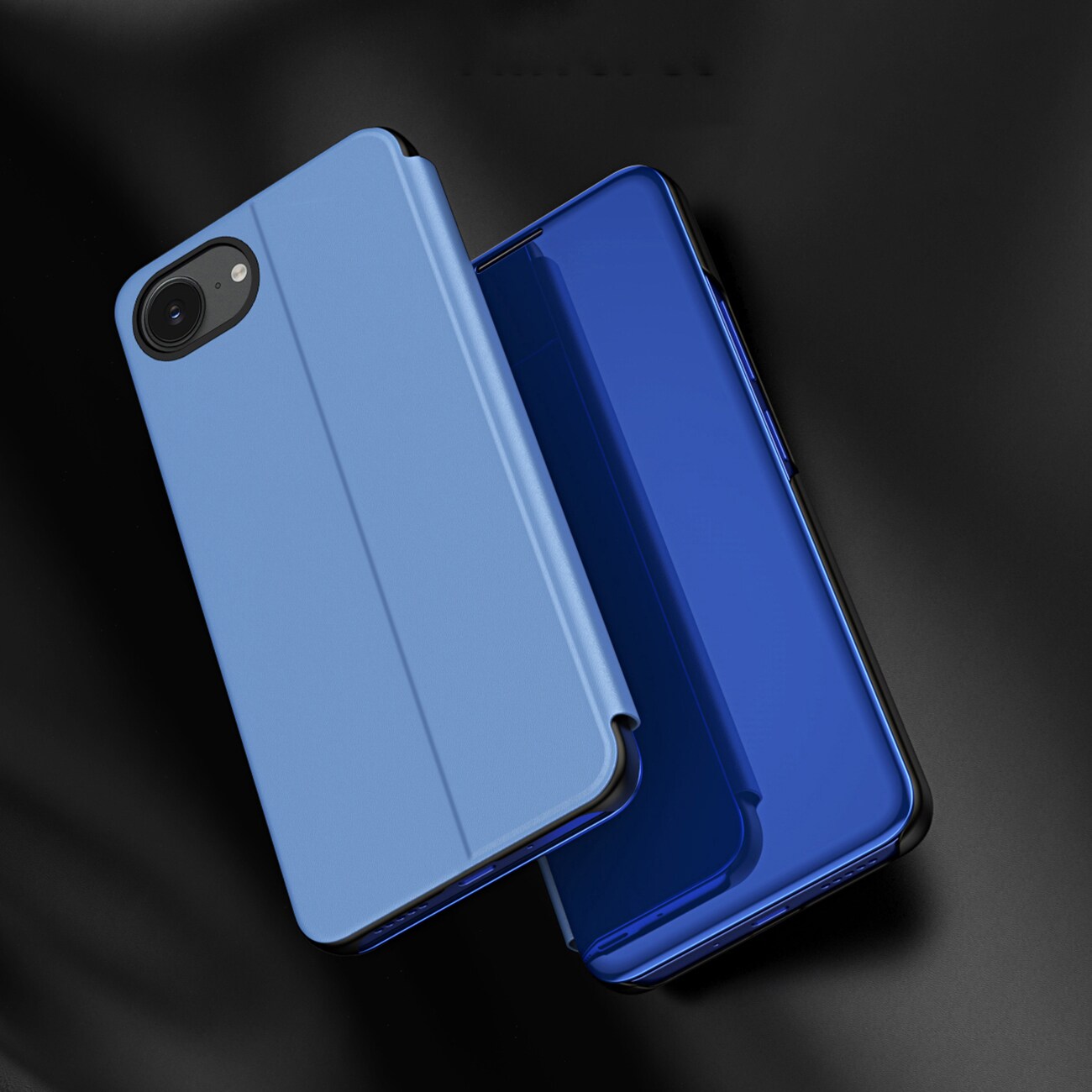 Clear View Case for iPhone 16e Flip Cover - sininen