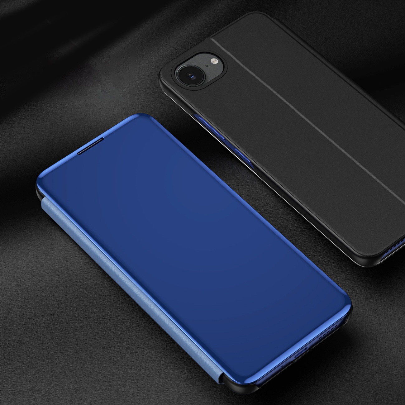 Clear View Case for iPhone 16e Flip Cover - sininen