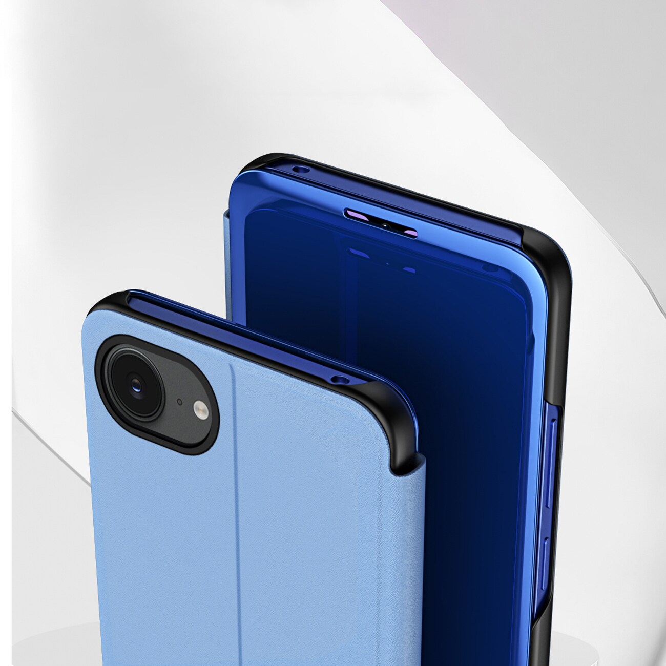 Clear View Case for iPhone 16e Flip Cover - sininen