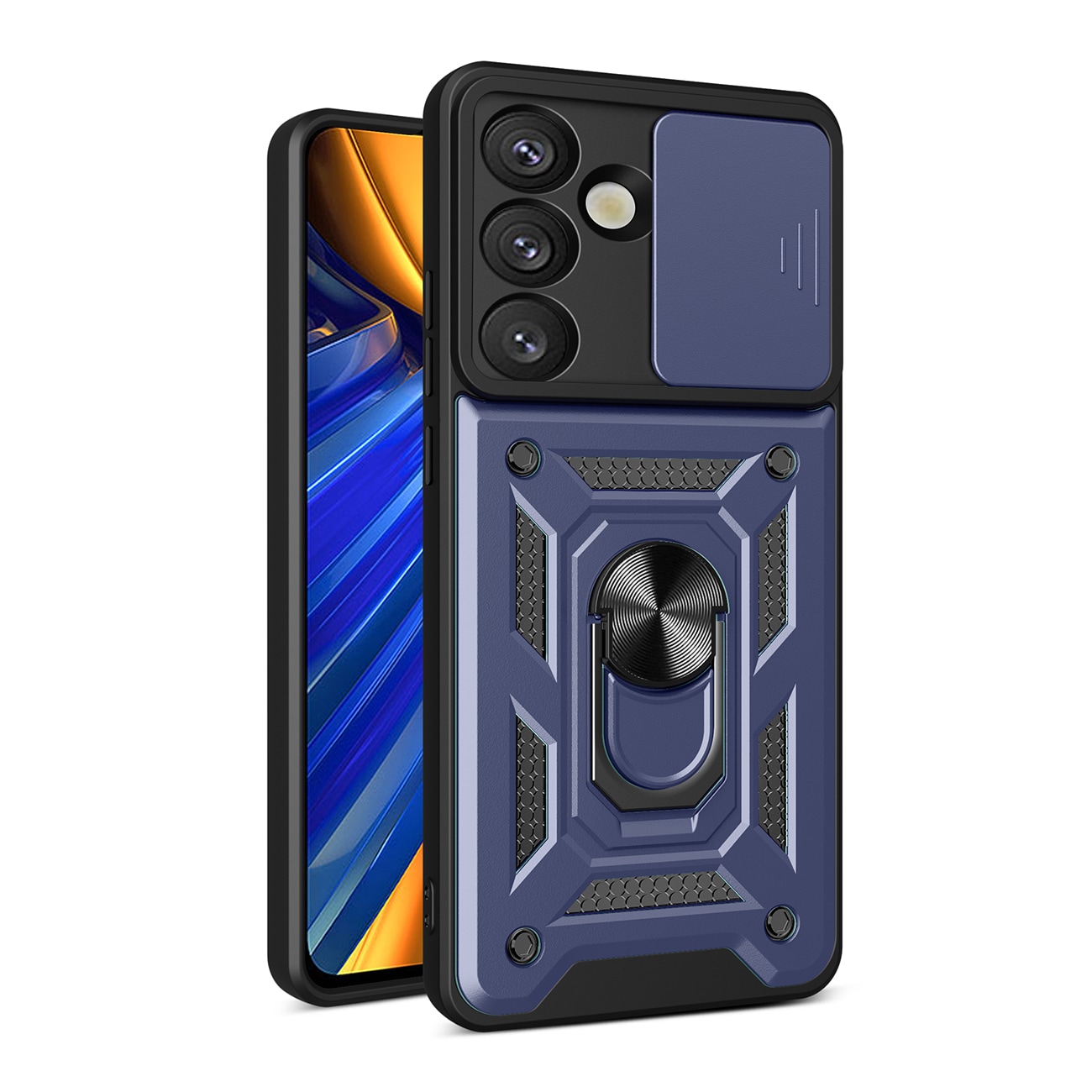 Hybrid Armor Camshield jalustalla ja kamerasuojalla Samsung Galaxy S25 Edge - sininen