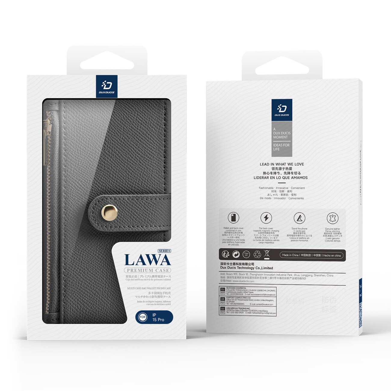 Dux Ducis Lawa Nahkakotelo iPhone 15 Pro:lle - harmaa