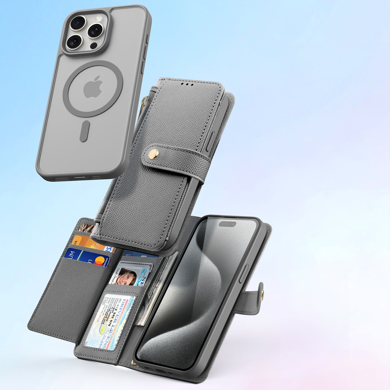 Dux Ducis Lawa Nahkakotelo iPhone 15 Pro:lle - harmaa