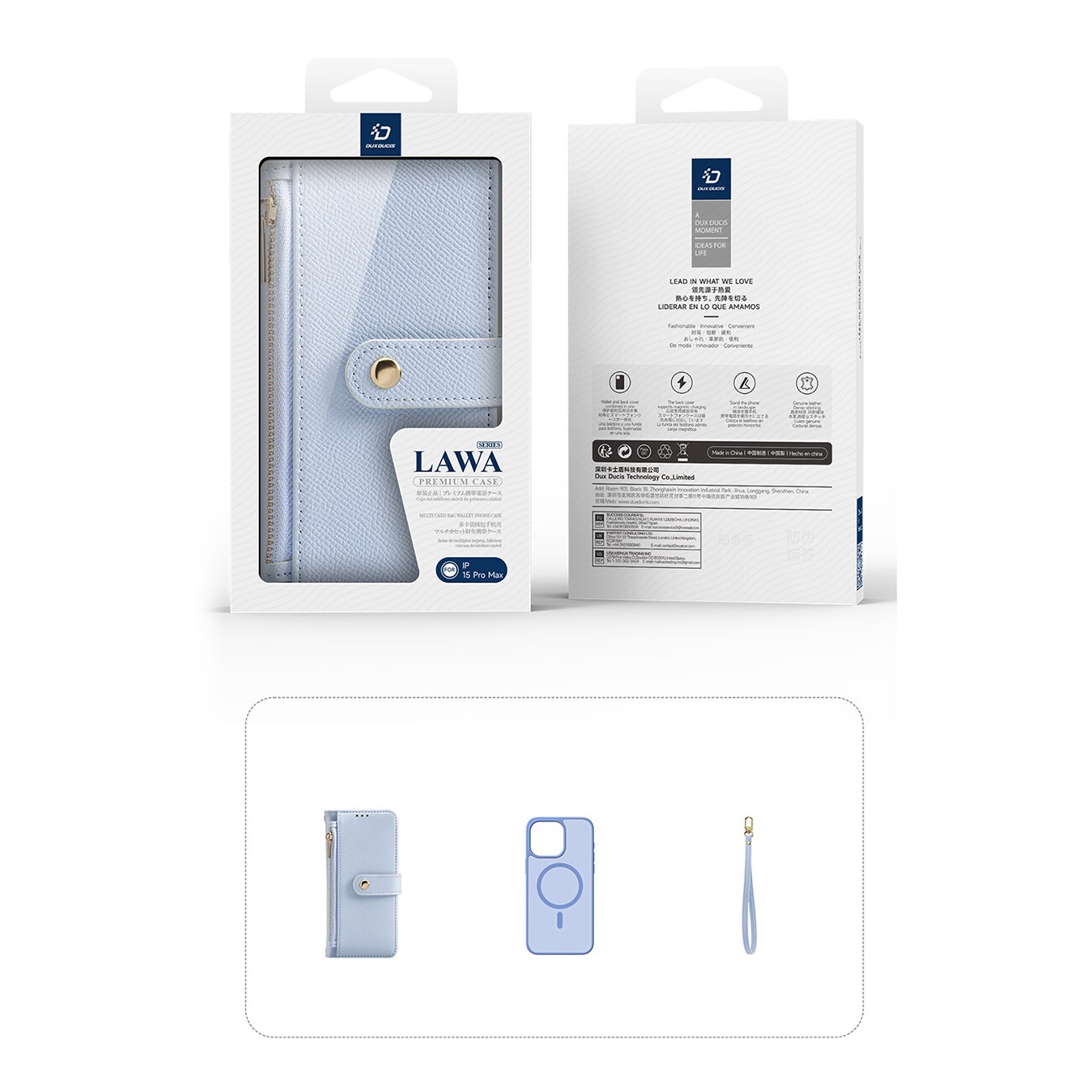 Dux Ducis Lawa Nahkakotelo iPhone 15 Pro:lle - Sininen