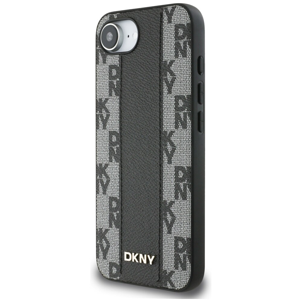 DKNY Nahkainen ruudullinen monokuvioinen MagSafe iPhone 16e -kotelo - musta
