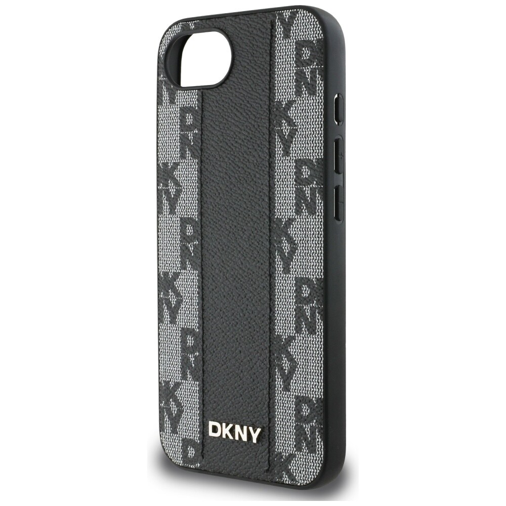 DKNY Nahkainen ruudullinen monokuvioinen MagSafe iPhone 16e -kotelo - musta