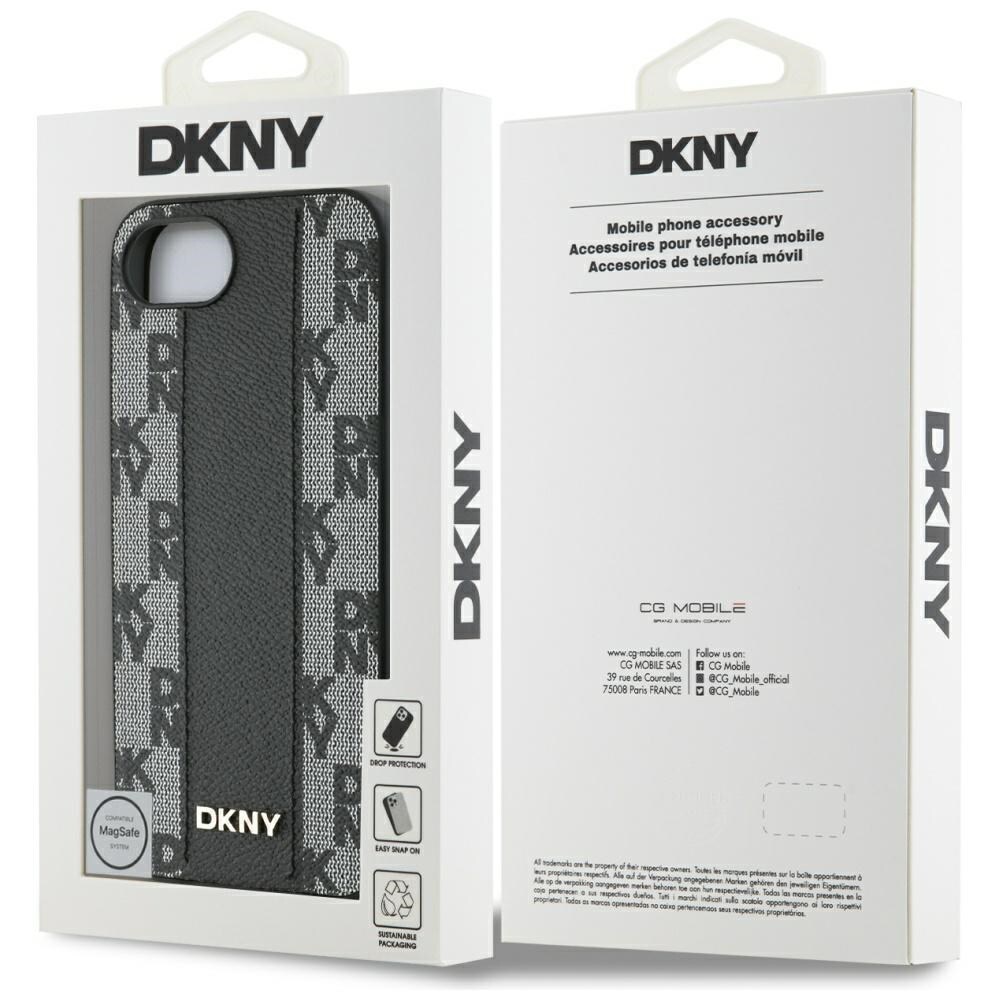 DKNY Nahkainen ruudullinen monokuvioinen MagSafe iPhone 16e -kotelo - musta