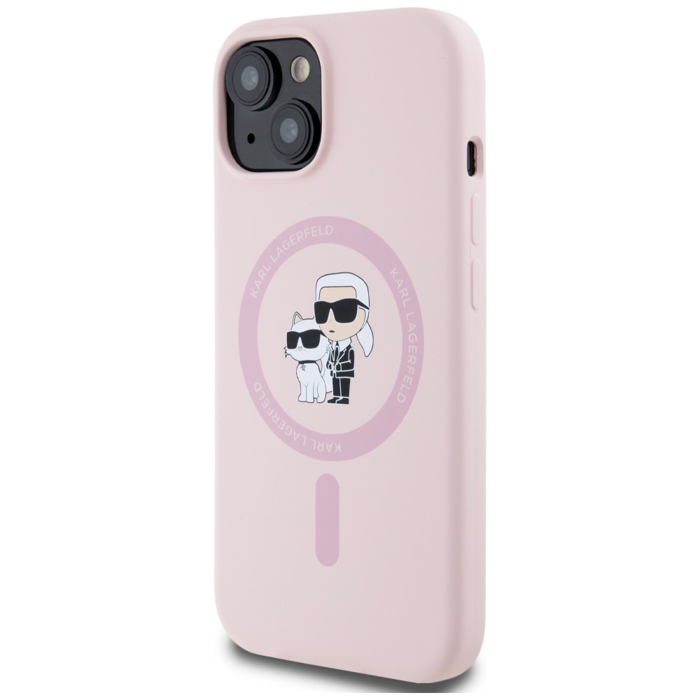 Karl Lagerfeld Silikoni Karl&Choupette MagSafe iPhone 15 Plus kotelo - vaaleanpunainen
