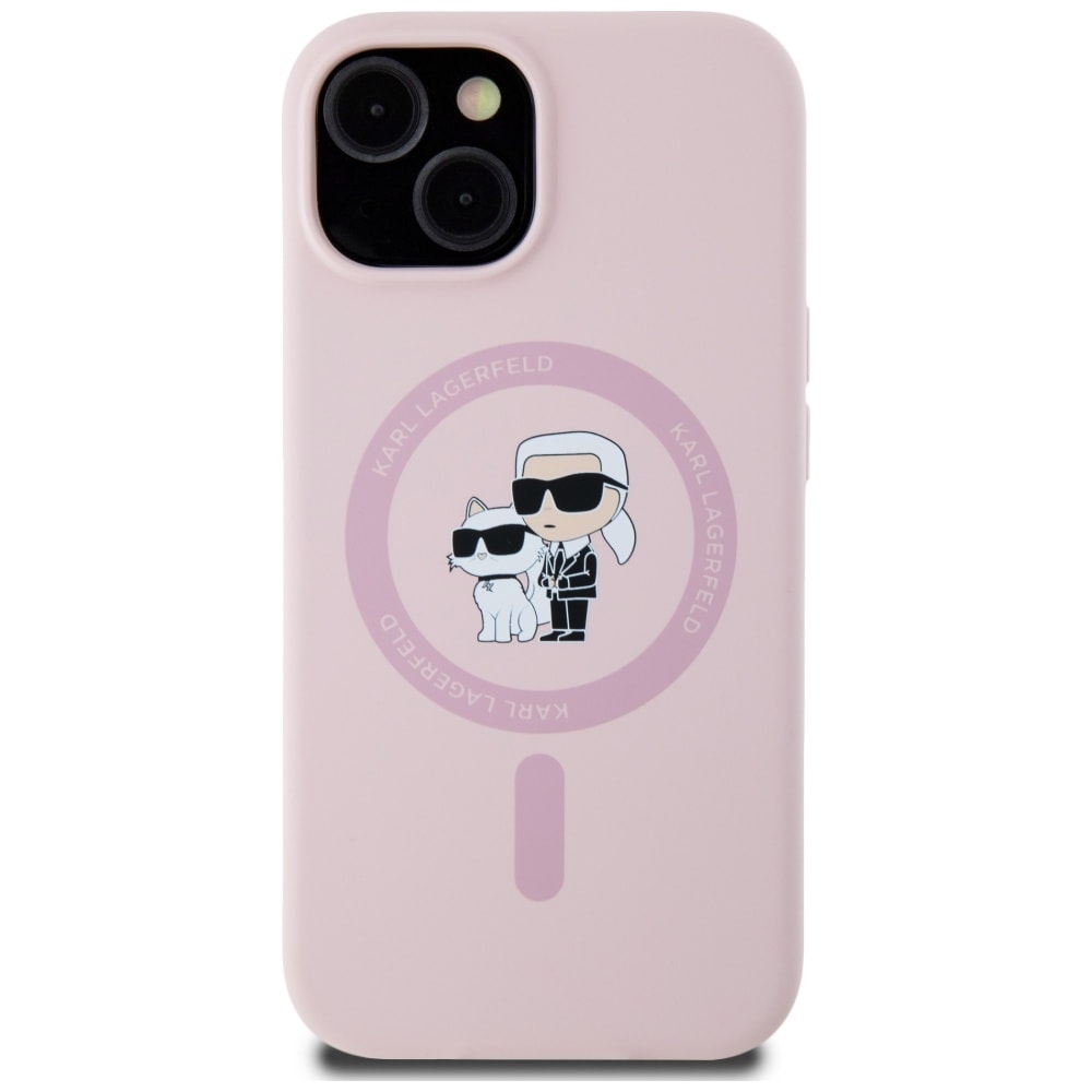 Karl Lagerfeld Silikoni Karl&Choupette MagSafe iPhone 15 Plus kotelo - vaaleanpunainen