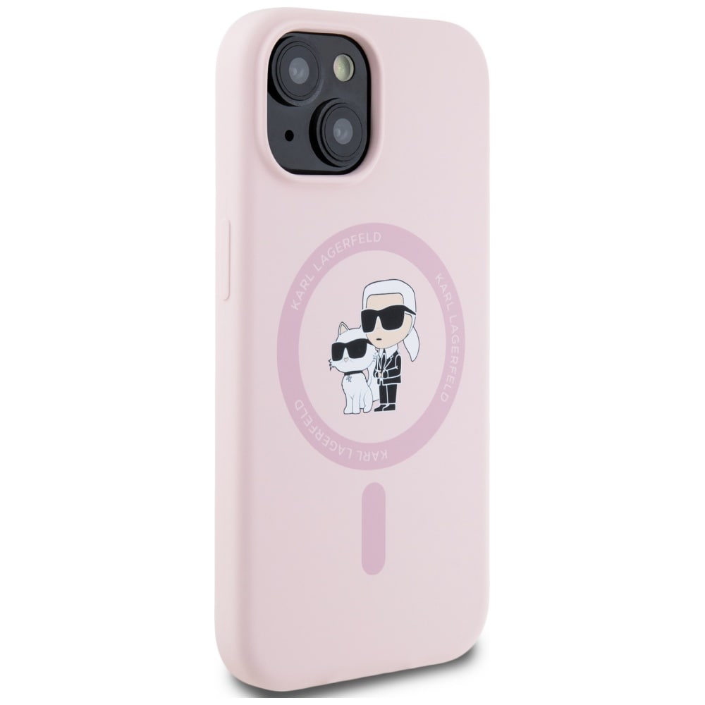 Karl Lagerfeld Silikoni Karl&Choupette MagSafe iPhone 15 Plus kotelo - vaaleanpunainen