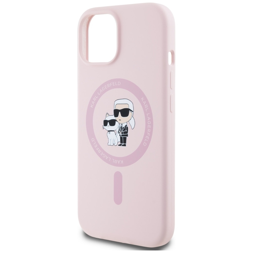 Karl Lagerfeld Silikoni Karl&Choupette MagSafe iPhone 15 Plus kotelo - vaaleanpunainen