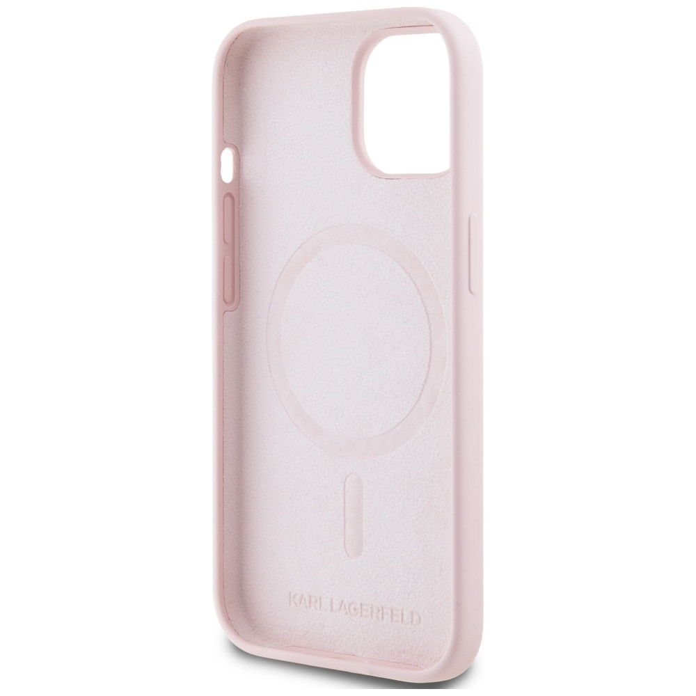 Karl Lagerfeld Silikoni Karl&Choupette MagSafe iPhone 15 Plus kotelo - vaaleanpunainen