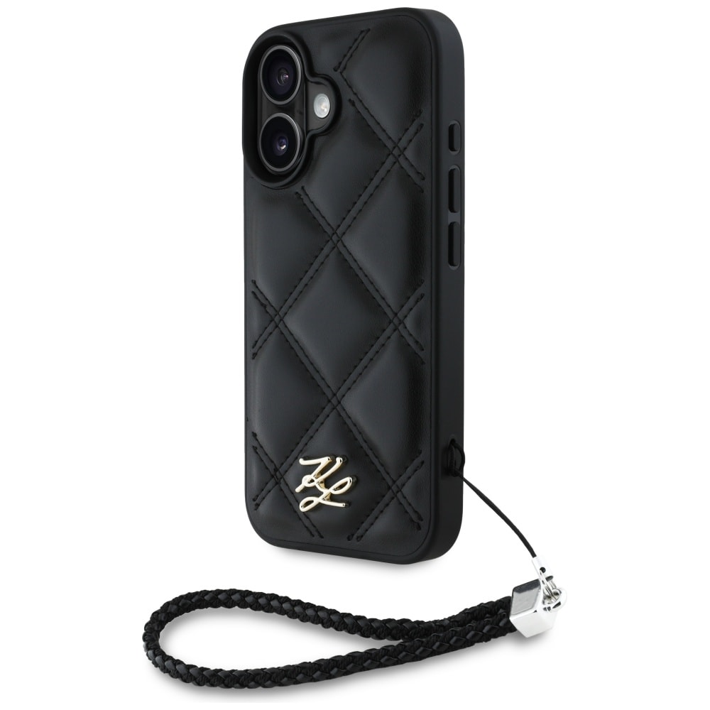 Karl Lagerfeld Tikattu Initial Logo & Chain Strap iPhone 16 Case - Musta
