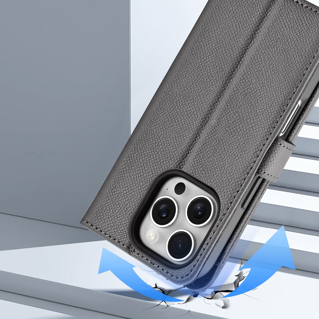 Dux Ducis Lawa iPhone 16 Pro Nahkakotelo irrotettavalla magneettilompakolla - harmaa