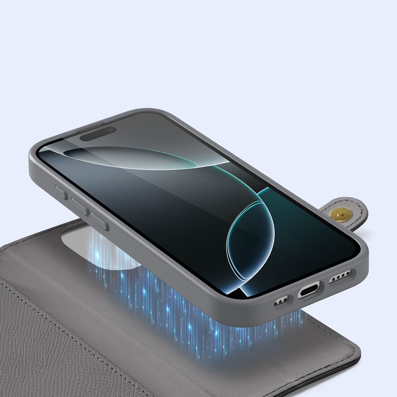 Dux Ducis Lawa iPhone 16 Pro Nahkakotelo irrotettavalla magneettilompakolla - harmaa